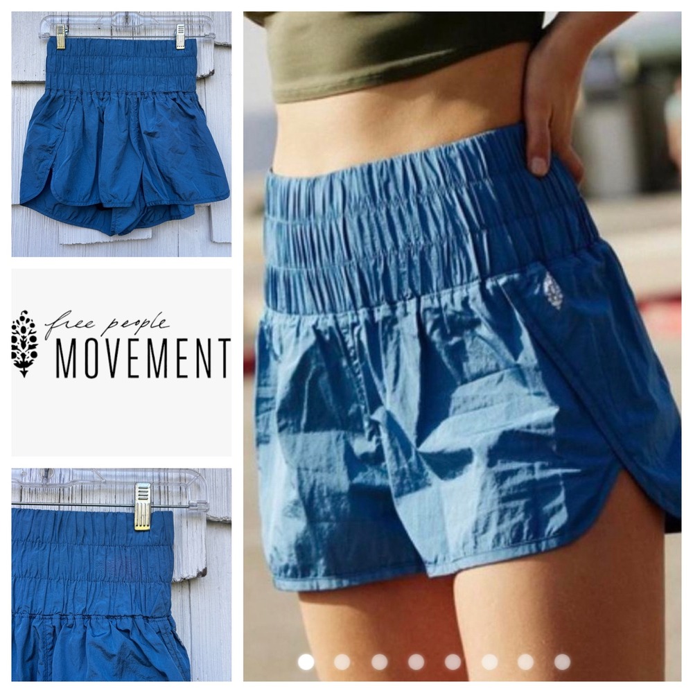 Free People Movement The Way Home Shorts Blue Smocked High Rise Running Womens S